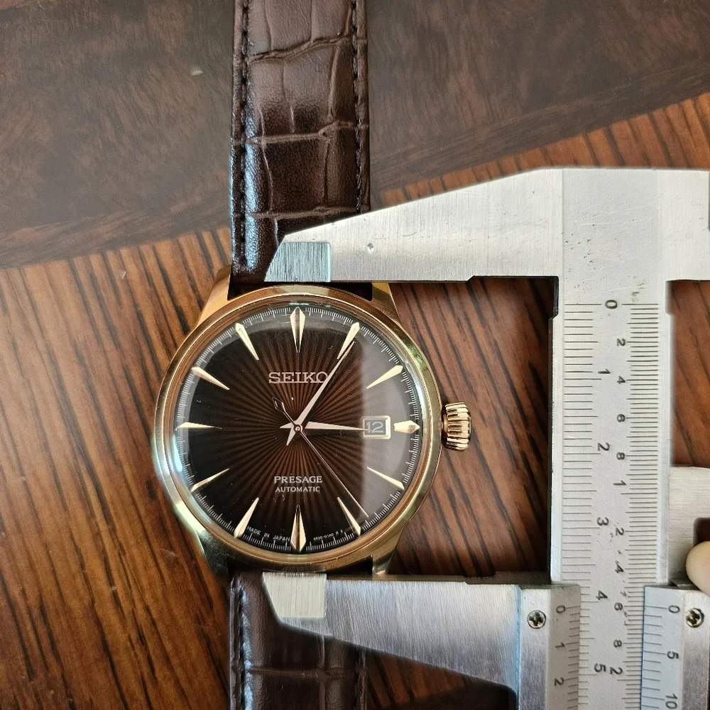 Seiko Gold-Tone Case with Brown Sunburst Dial and Brown Leather Strap